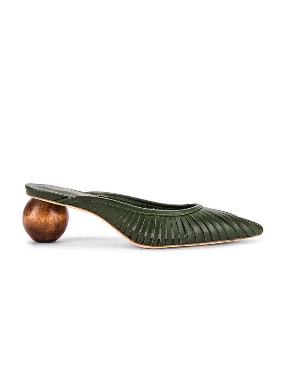 Cult Gaia | Alia Mule | Cyprus Green Leather Mule with Wooden Ball Heel (37)